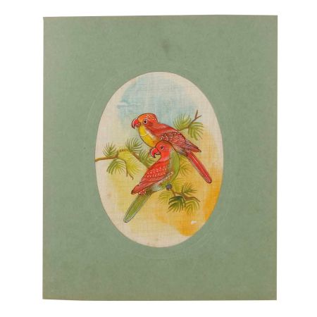 Red Birds Painted Sitting On The Branch Of A Tree