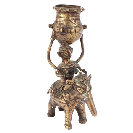 Brass Figurine of Elephant Rider Candle Holder