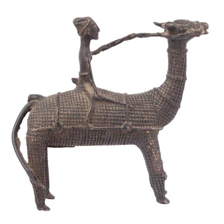 Brass Dokra Work Camel with Rider Statue