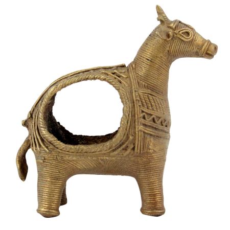 Broad Cow Figurine in Brass Dhokra Tissue Holder