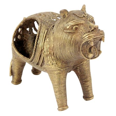 Hand Carved Brass Dhokra Lion Napkin Holder
