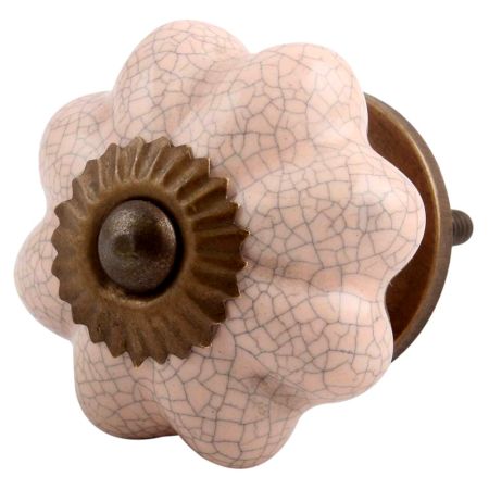 Baby Pink Crackle Ceramic Melon Cabinet Knob