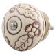 Cream Brown Leaf Flower Etched Ceramic Knob