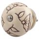 Cream Calla Lily Brown Etched Ceramic Dresser Knob