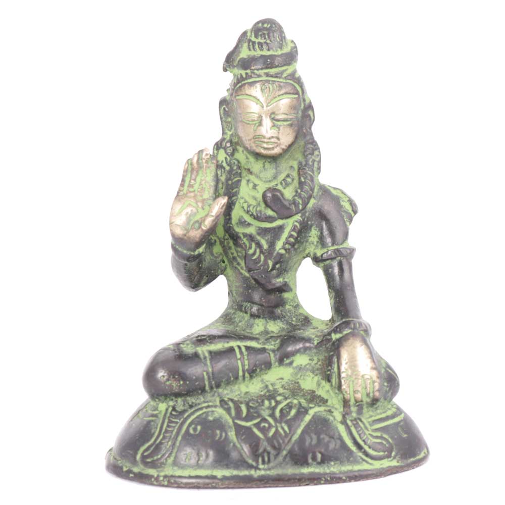 Brass Meditating Shiva Statue with Patina