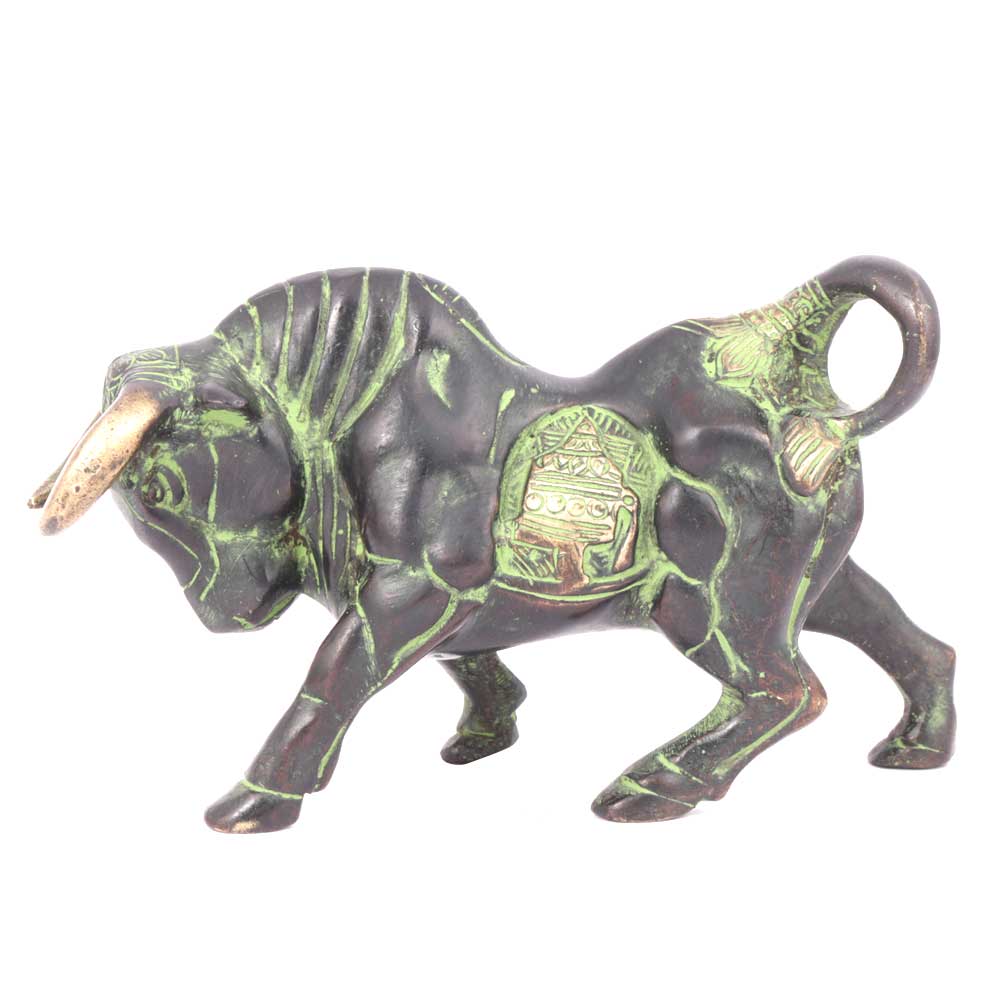 Green Brass Bull Figurine