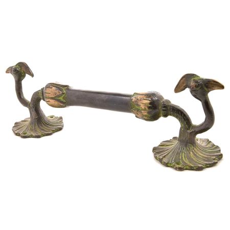 Hand Crafted Brass Peacock Door Handles with Patina
