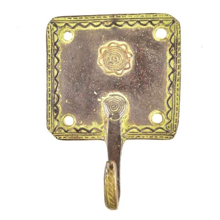 Brass Green Squared Floral Design Single Wall Hooks