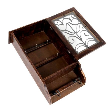 Wrought Iron Wall Key Box With Hooks On Underhang