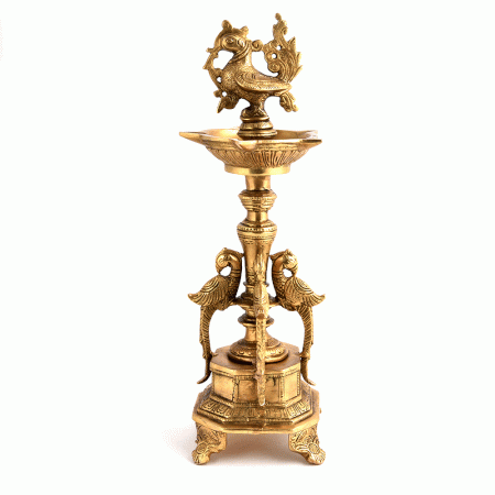 Brass Peacock Figurine Tall Oil Lamp