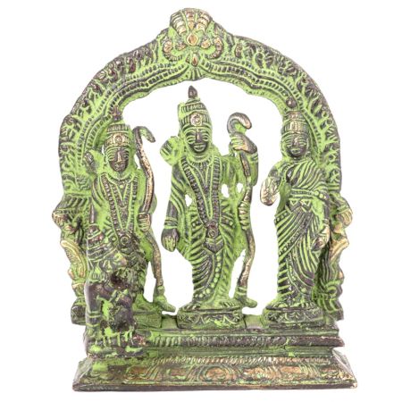 Brass Patina Ram Darbar Statue with Ram, Sita, Laxman & Hanuman