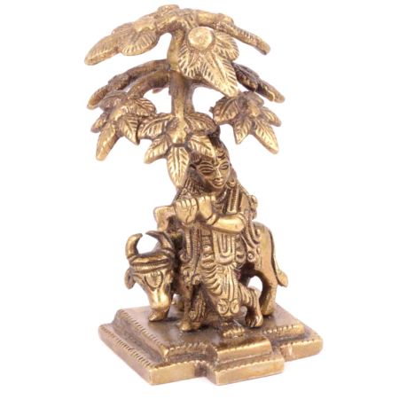 Krishna with Holy Cow Under Tree Idol Decor Statue