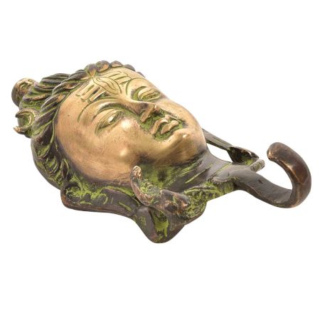 Green Brass Statue Wall Hooks of Lord Shiva Face Sculpture
