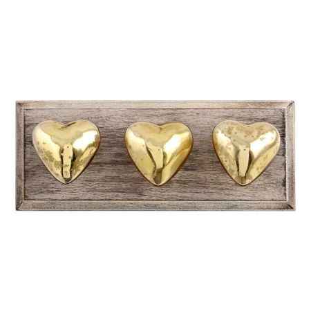 Antique Golden Heart Mercury Glass Wooden Hooks