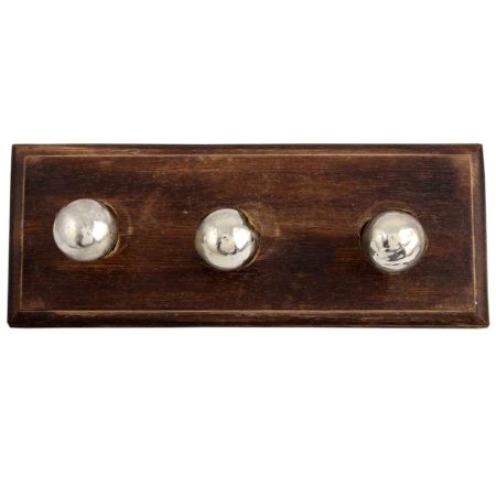 Antique Silver Round Glass Wooden Hooks