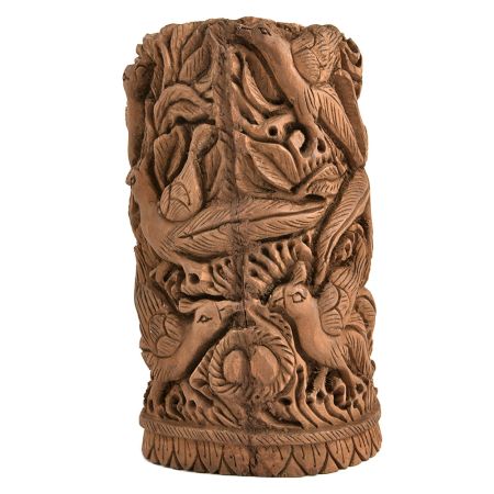 Hand Made Wood Peacock Bird and Leaves Sculpture