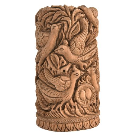 Hand Made Wood Peacock Bird and Leaves Sculpture