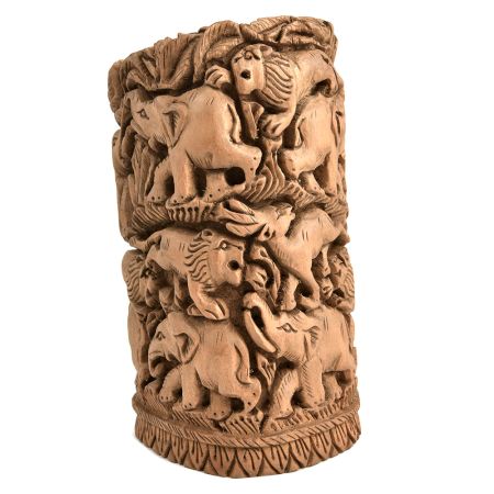 Wooden Indian Elephant Lion Carved Home Decor Statue