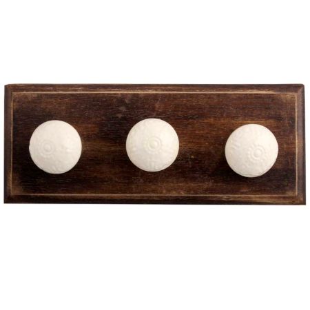 Cream Ceramic Floral Wooden Hooks