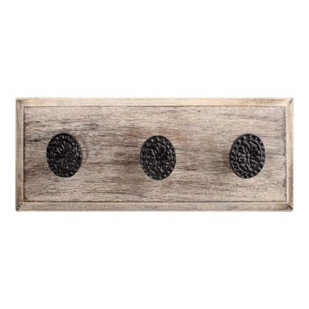 Black Oval Flower Metal Wooden Hooks