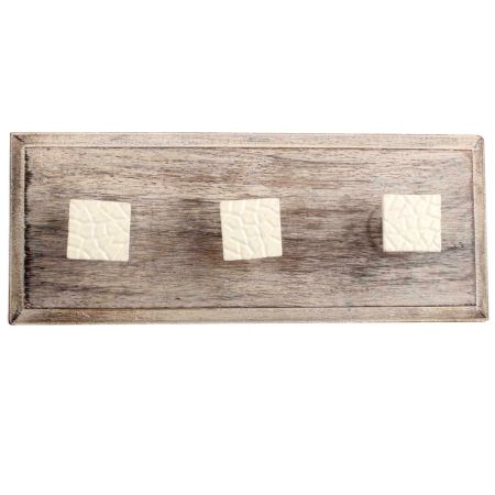 Cream Hammered Square Metal Wooden Hooks