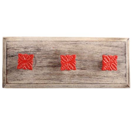 Red Four Leaf Metal Wooden Hooks