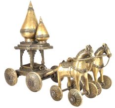 Brass Rath Driven by Two Horses Temple Toy