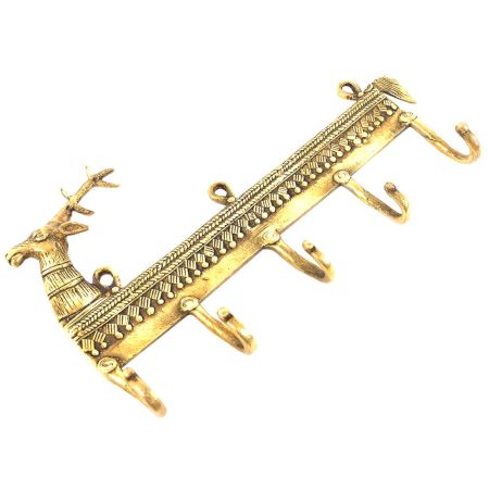Brass Deer Head 5 Wall Hooks Hanger