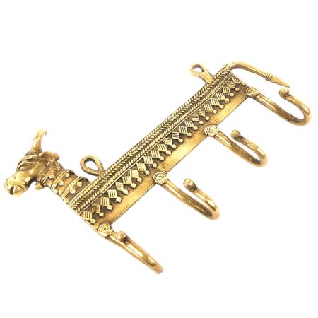 Brass 4 Dhokra Cow Shaped Key Wall Hooks
