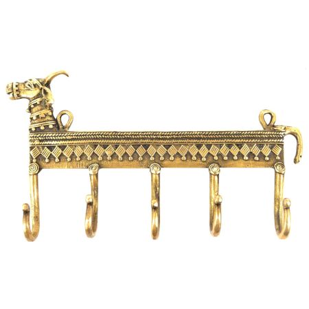 Brass 5 Peg Dhokra Cow Shaped Key Wall Hooks