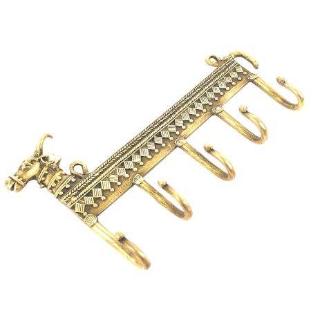 Brass 5 Peg Dhokra Cow Shaped Key Wall Hooks