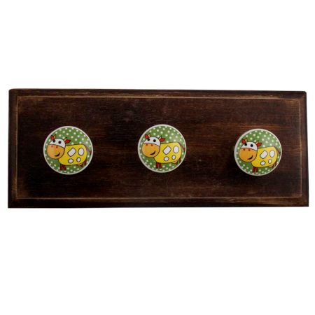 Yellow Cow Ceramic Flat Wooden Hooks