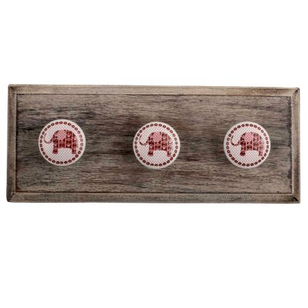 Brown Elephant Ceramic Flat Wooden Hooks