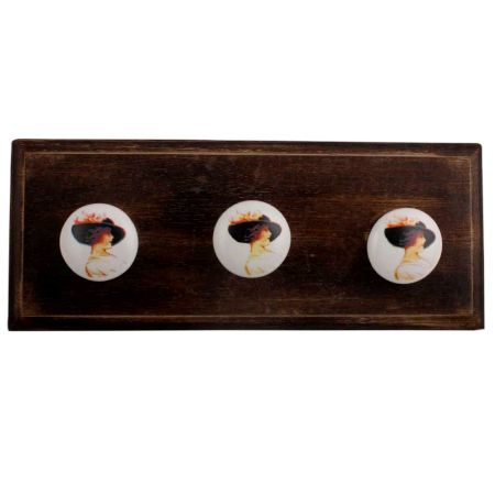 Lady Ceramic Flat Wooden Hooks