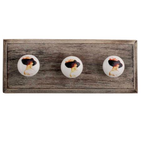 Lady Ceramic Flat Wooden Hooks