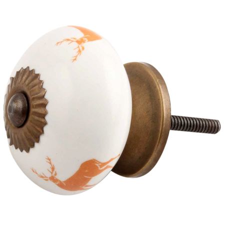 Orange Standing Rein Deer Pattern Ceramic Cabinet Knob Online