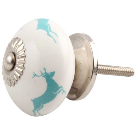 Sea Green Running Rein Deer Pattern Ceramic Drawer Knob Online