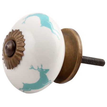 Sea Green Running Rein Deer Pattern Ceramic Drawer Knob Online