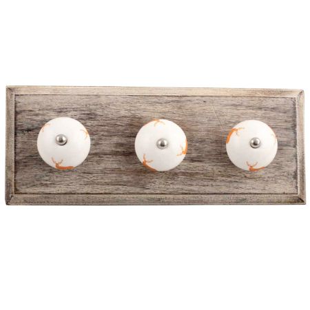 Orange Standing Rein Deer Pattern Ceramic Wooden Hooks
