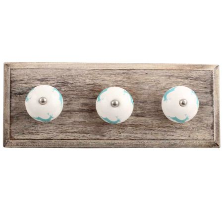 Sea Green Running Rein Deer Pattern Ceramic Wooden Hooks