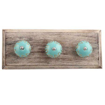 Sea Green Leaf Ceramic Wooden Hooks