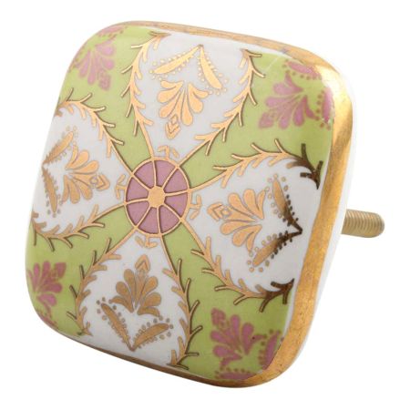 Golden Leaf Flower Square Ceramic Drawer Knob Online