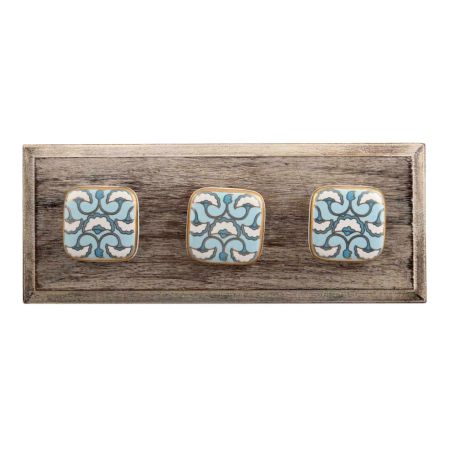 Turquoise Sea Shell Design Square Ceramic Wooden Hooks