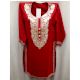 Red Stitched White Floral Embroidered Cotton Kurti