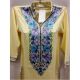 Yellow Stitched Blue Floral Embroidered Cotton Kurti