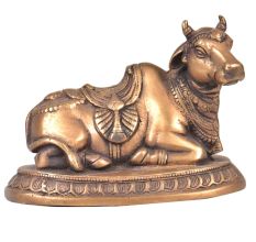 Hand Engraved Bronze Sitting Nandi Statue