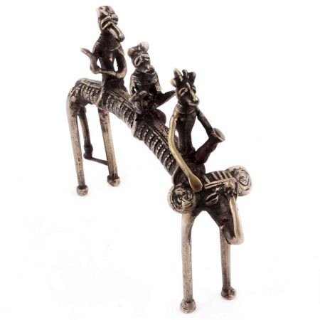 Handcrafted Brass Elephant with Riders Showpiece