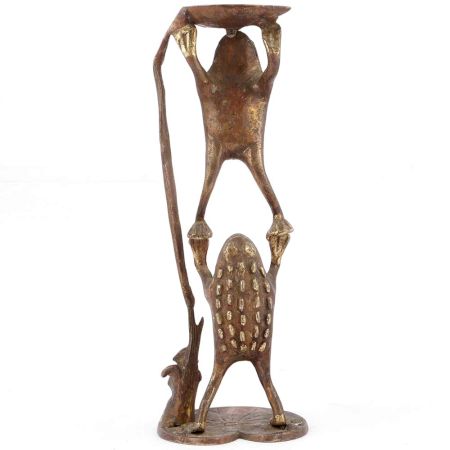 2 Bronze Standing Frogs Holding a Diya