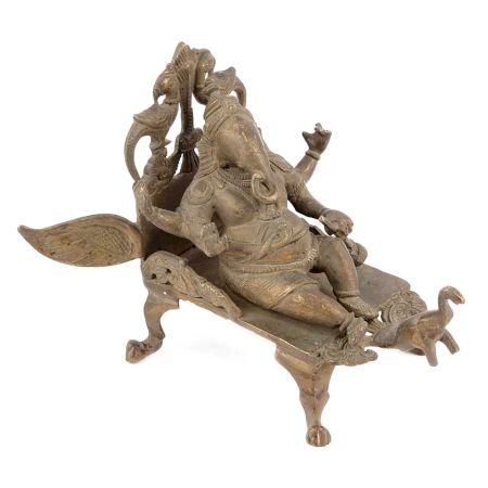 Brass Ganesh Statue Sitting on a Throne