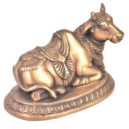 Hand Engraved Bronze Sitting Nandi Statue